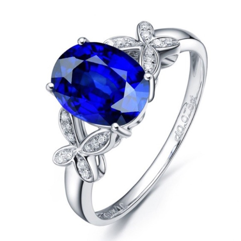 Silver and Blue Rhinestone Adjustable Ring